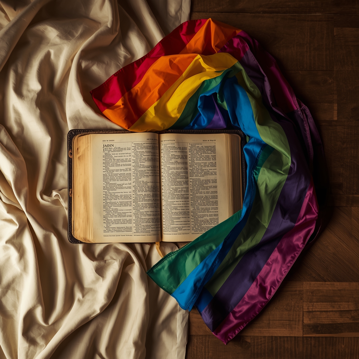 Lucid Origin Une Bible ouverte et ancienne avec des pages jaun 1 Voix Lesbiennes